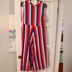 NWOT BODEN elegant candy striped pleated sleeveless lined midi party dress.